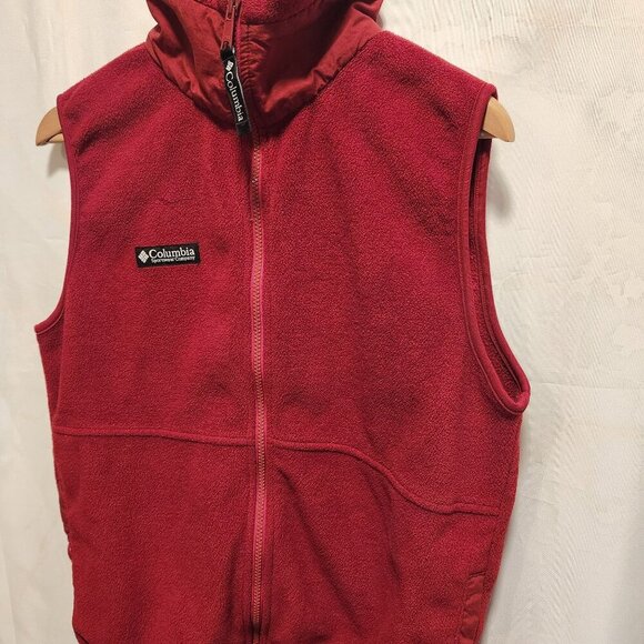 Columbia Sportswear Fleece Vest Womens M Red Full Zip High Collar Button Pockets - Picture 2 of 11